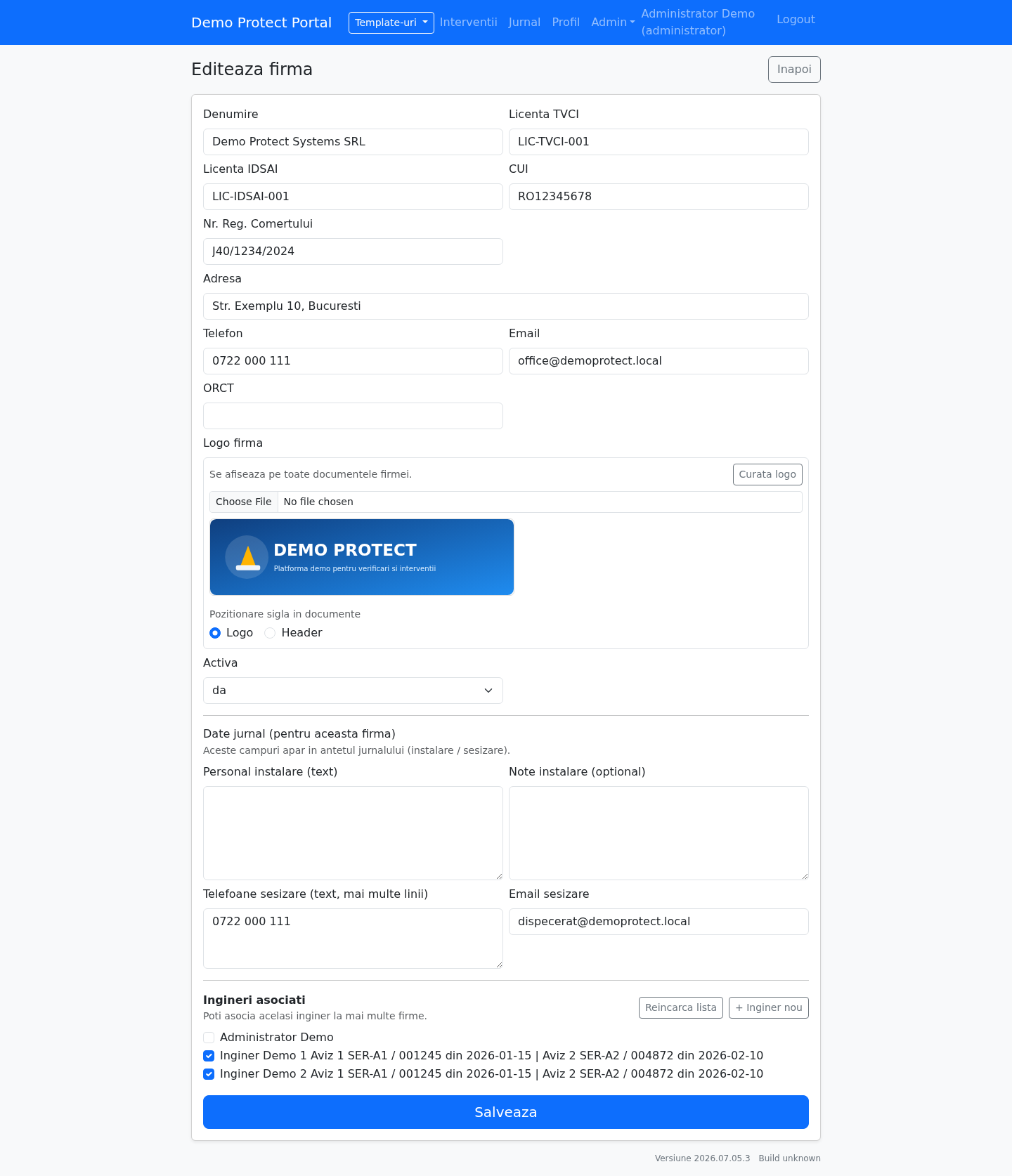 Configurari administrare platforma